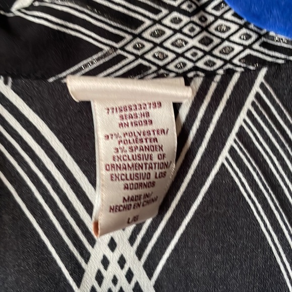 Vintage black cream long sleeve wrap style collared blouse by Covington - Picture 3 of 7